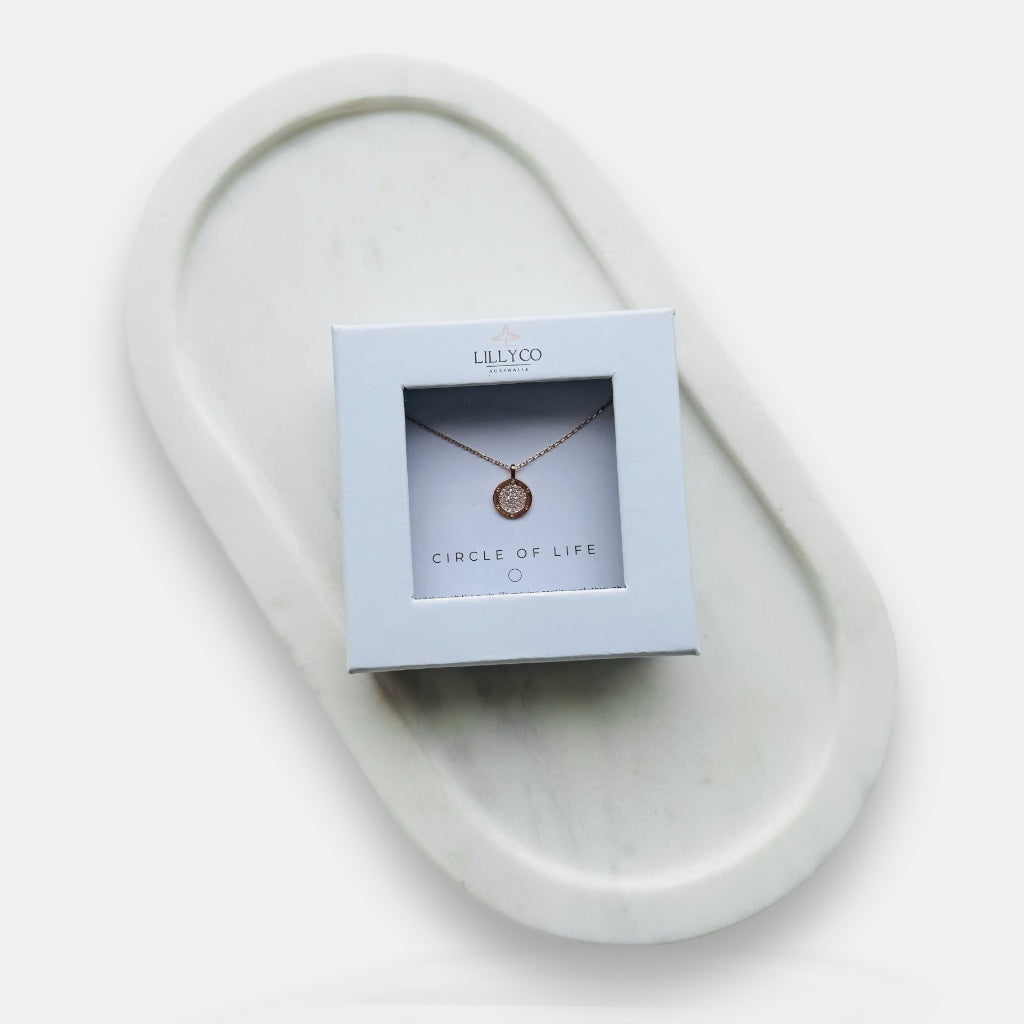 Fine | #1 Circle of Life Boxed Rose Gold Round Bling Necklace