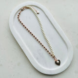 SHORT | Half Pearl & Rose Gold Heart Necklace