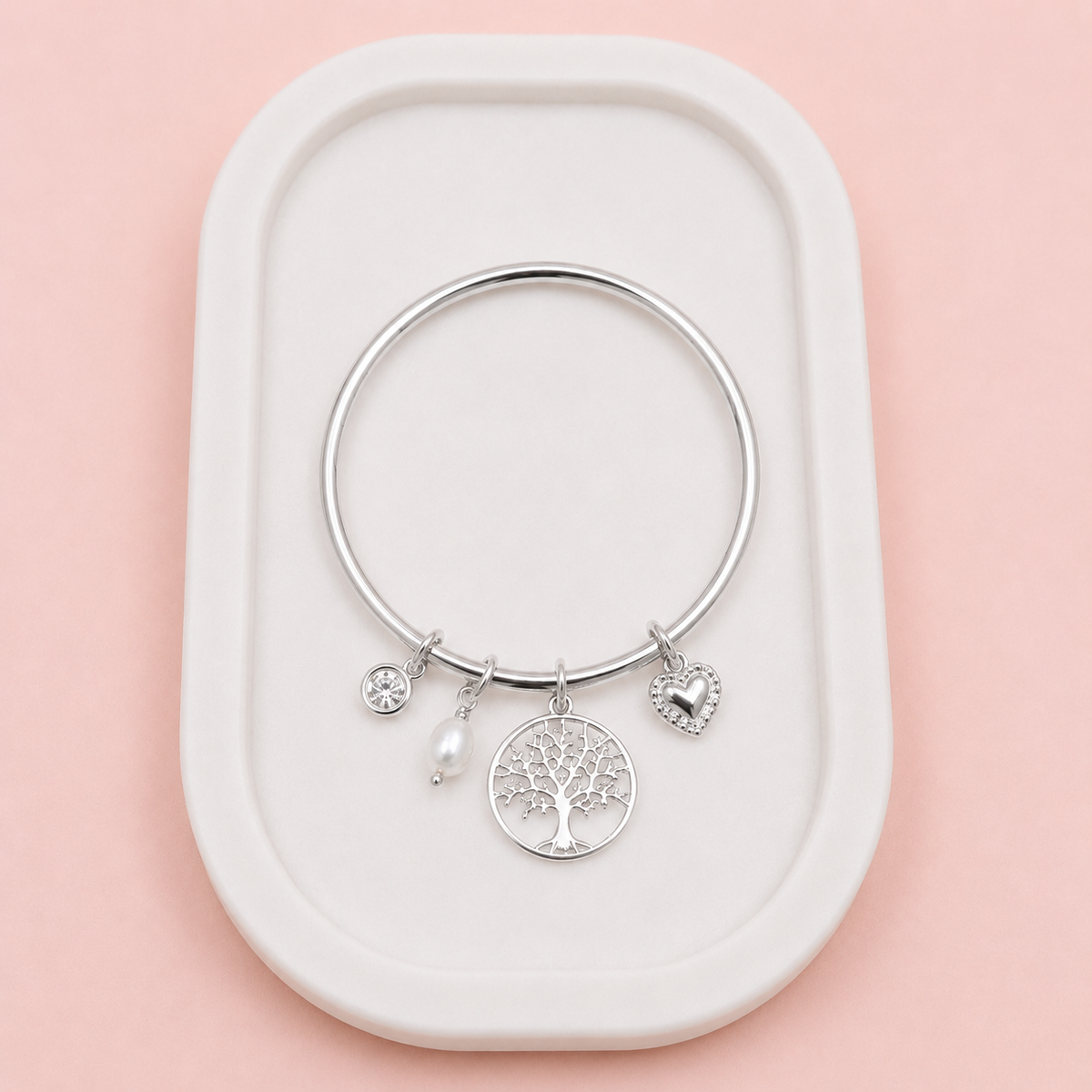 Silver Tree & Pearl Pendant Bangle