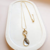 Yellow Gold Chain w Clear Crystal Necklace