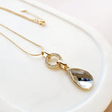 Yellow Gold Chain w Clear Crystal Necklace