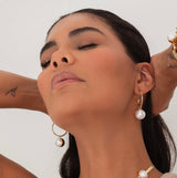 Yellow Gold Reversable Pearl & Metal Earrings