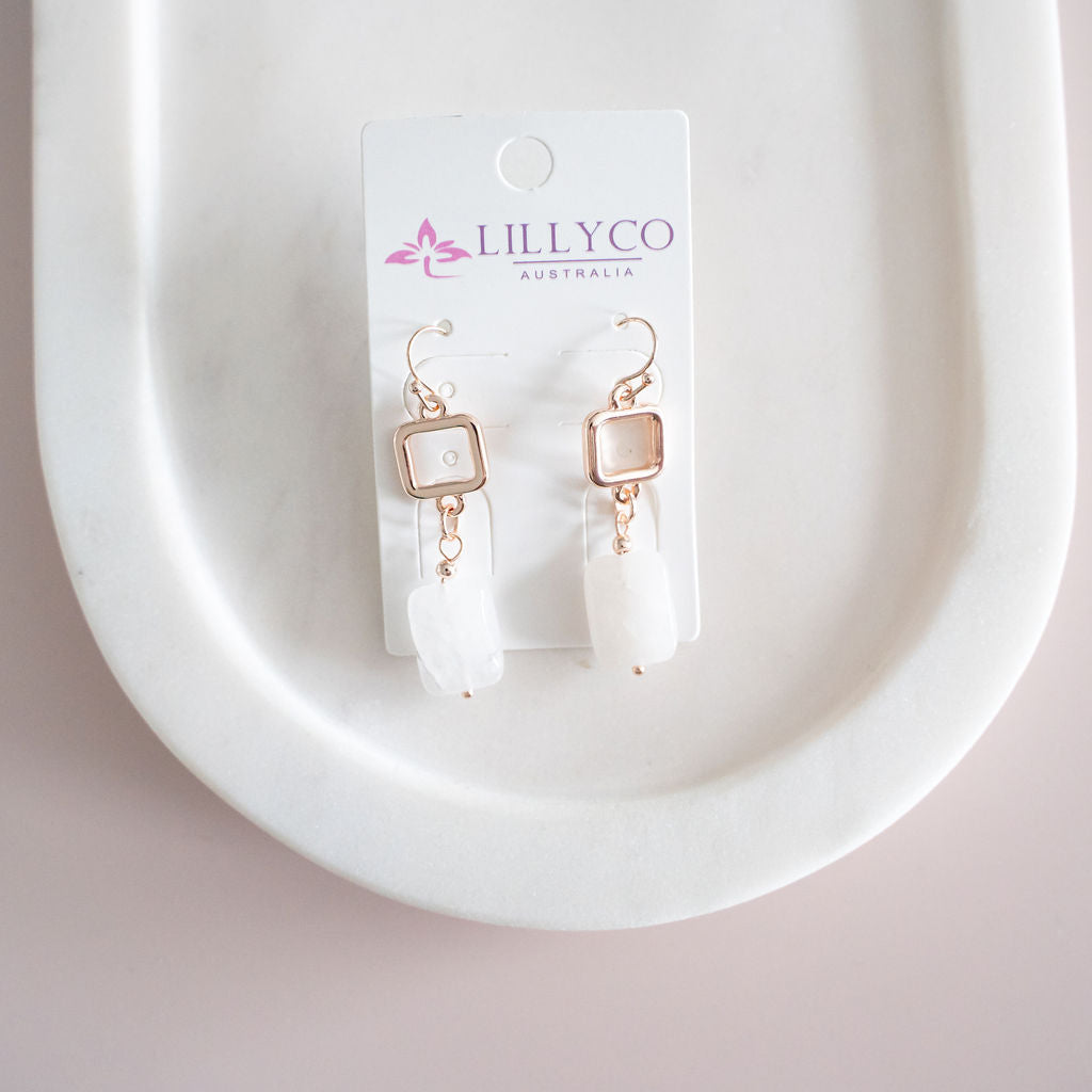 Rose Gold Square Clear Stone Earring