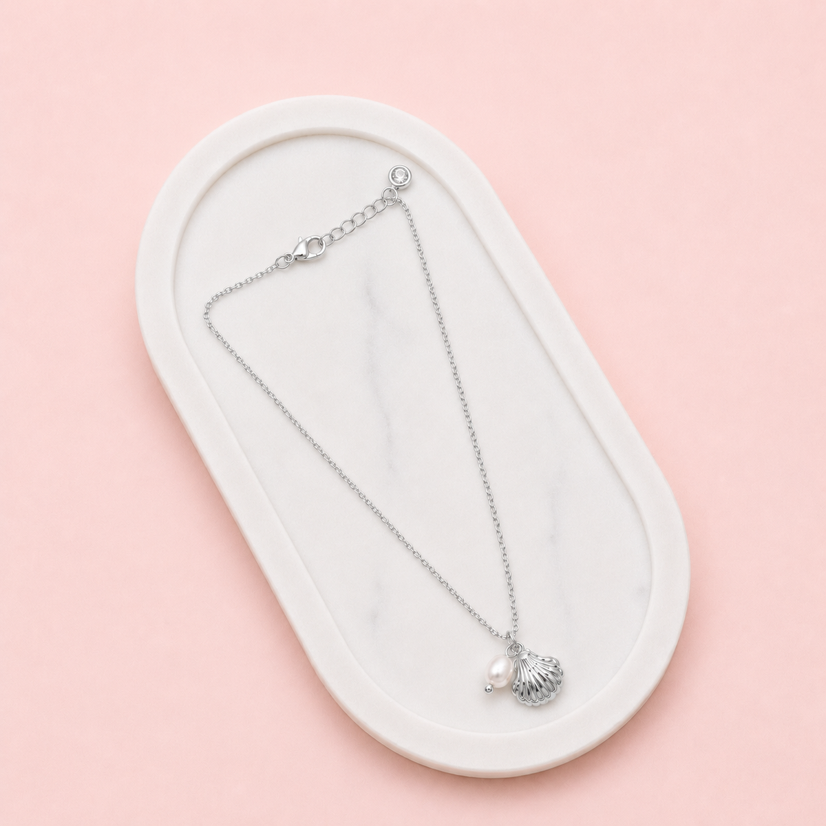 SHORT | Silver Shell & Pearl Necklace