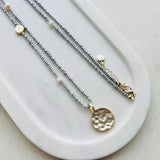 Light Gold Disc Pendant on Silver Beads Necklace