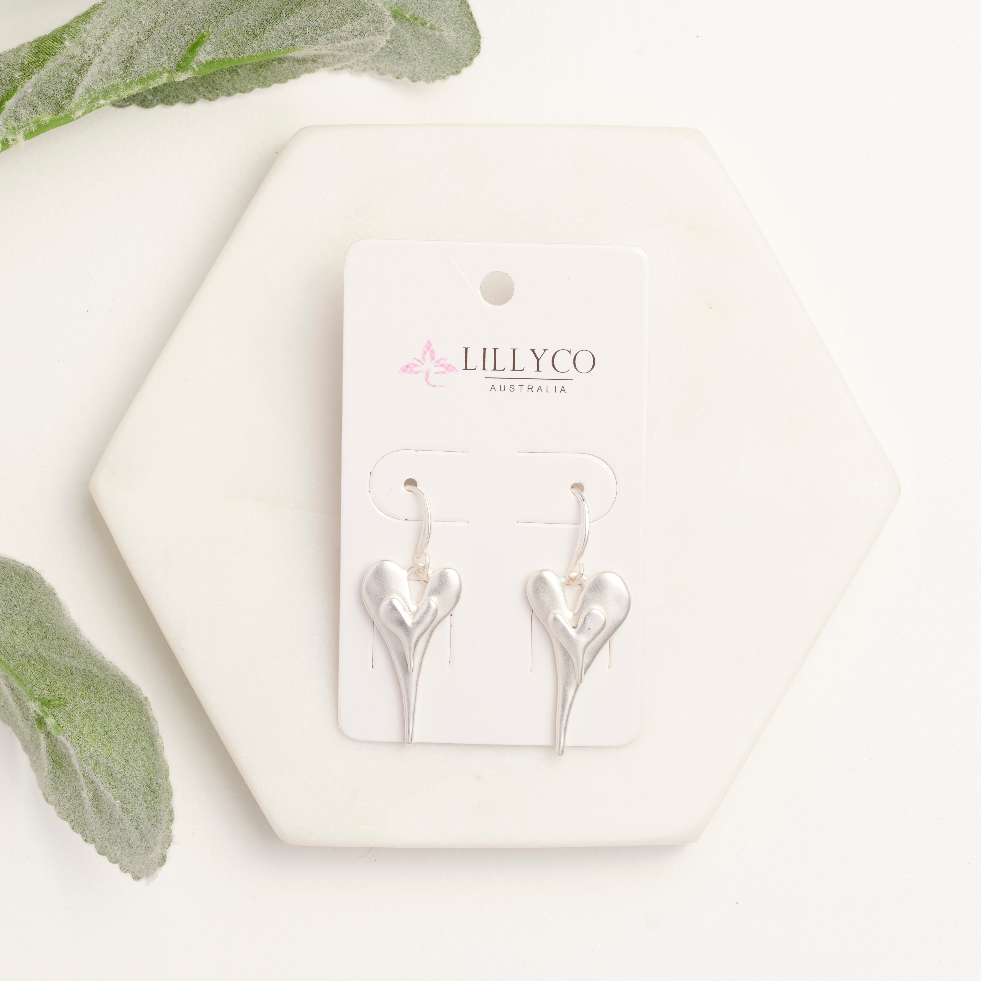 Matt Silver Double Heart Earring