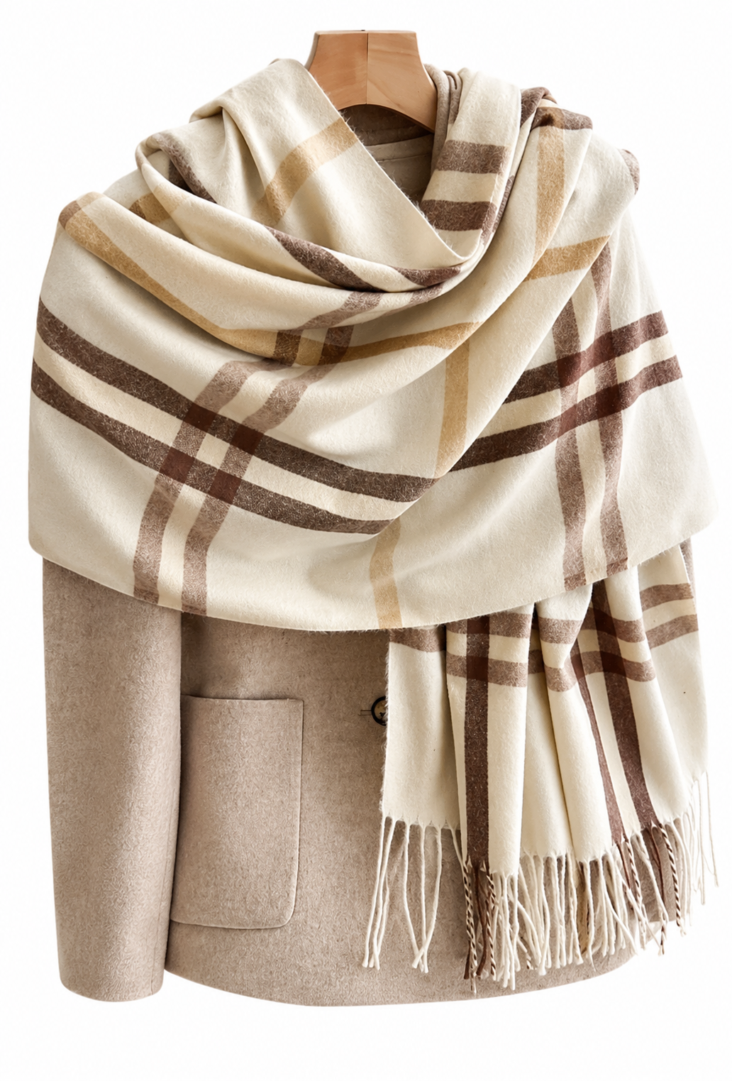 Ladies Winter | White & Brown Stripe Scarf