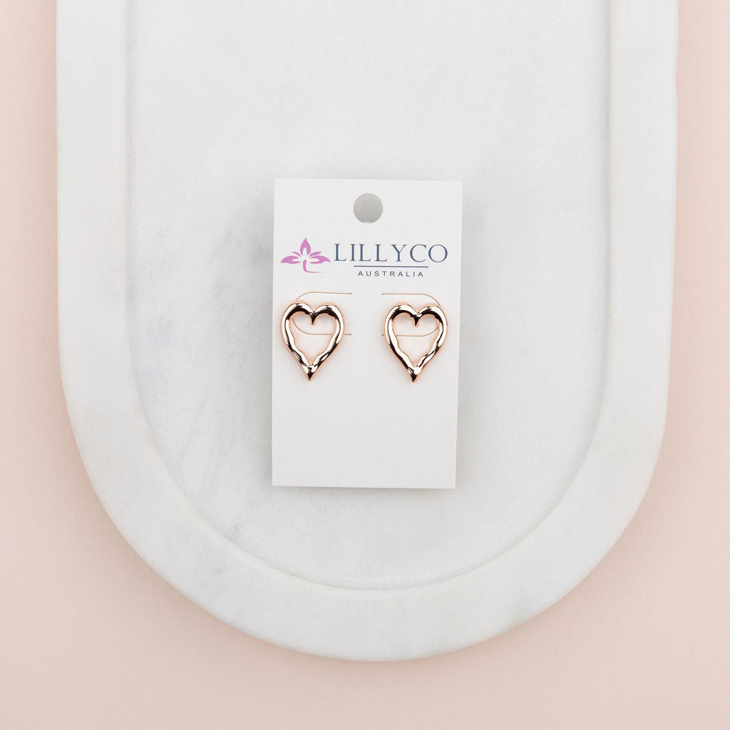 Rose Gold Open Love Heart Earring