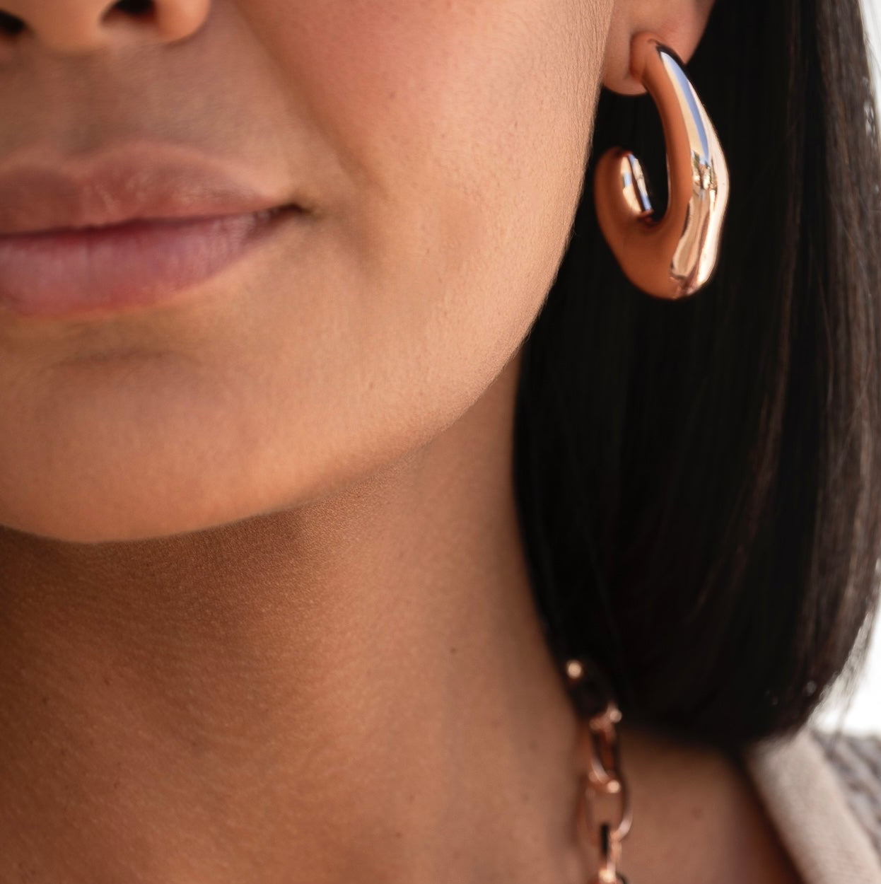 Large Hook Shape Rose Gold Drop Earrings