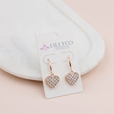 Rose Gold Crystal Bling Love Heart Earring