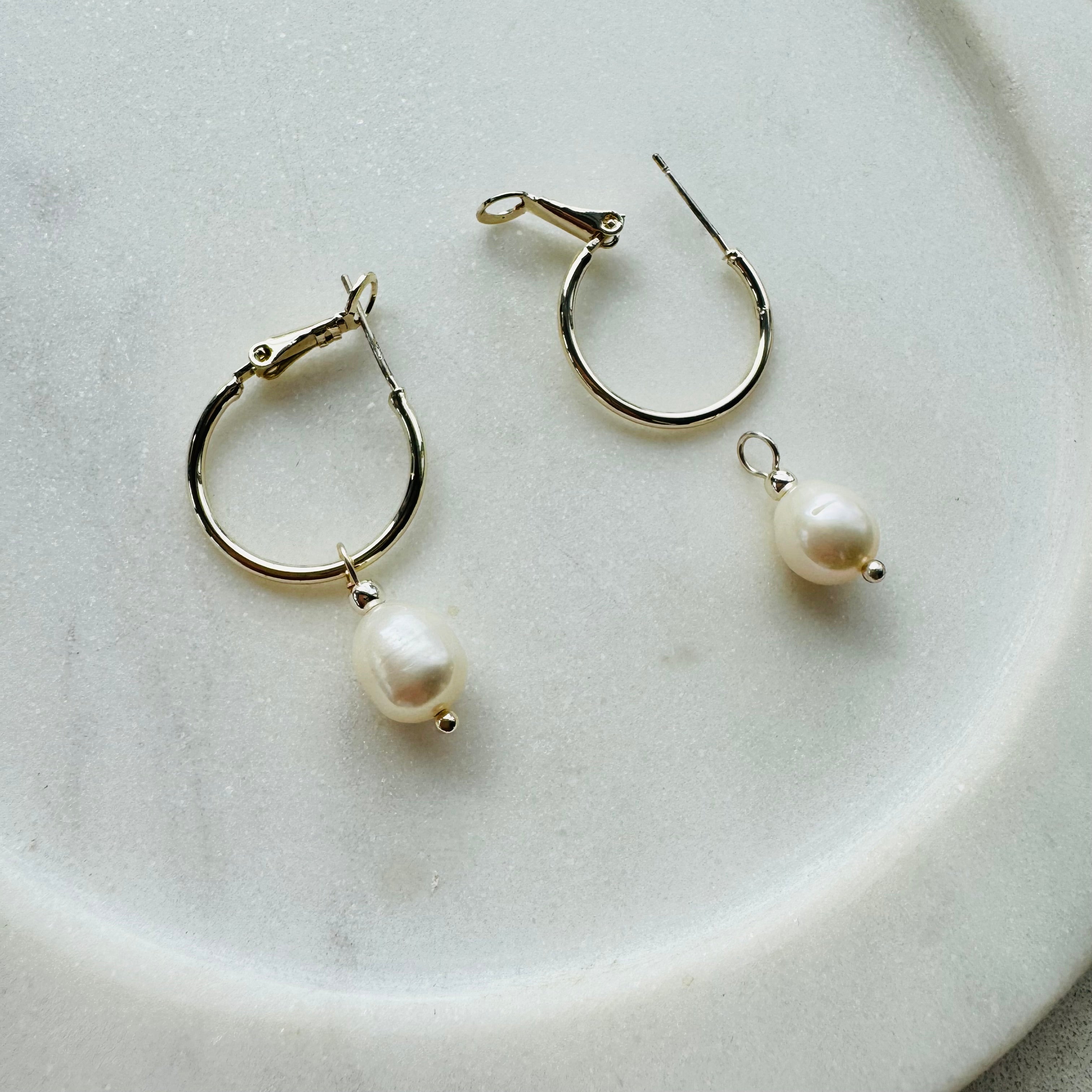Light Gold Hoop & Pearl Earrings