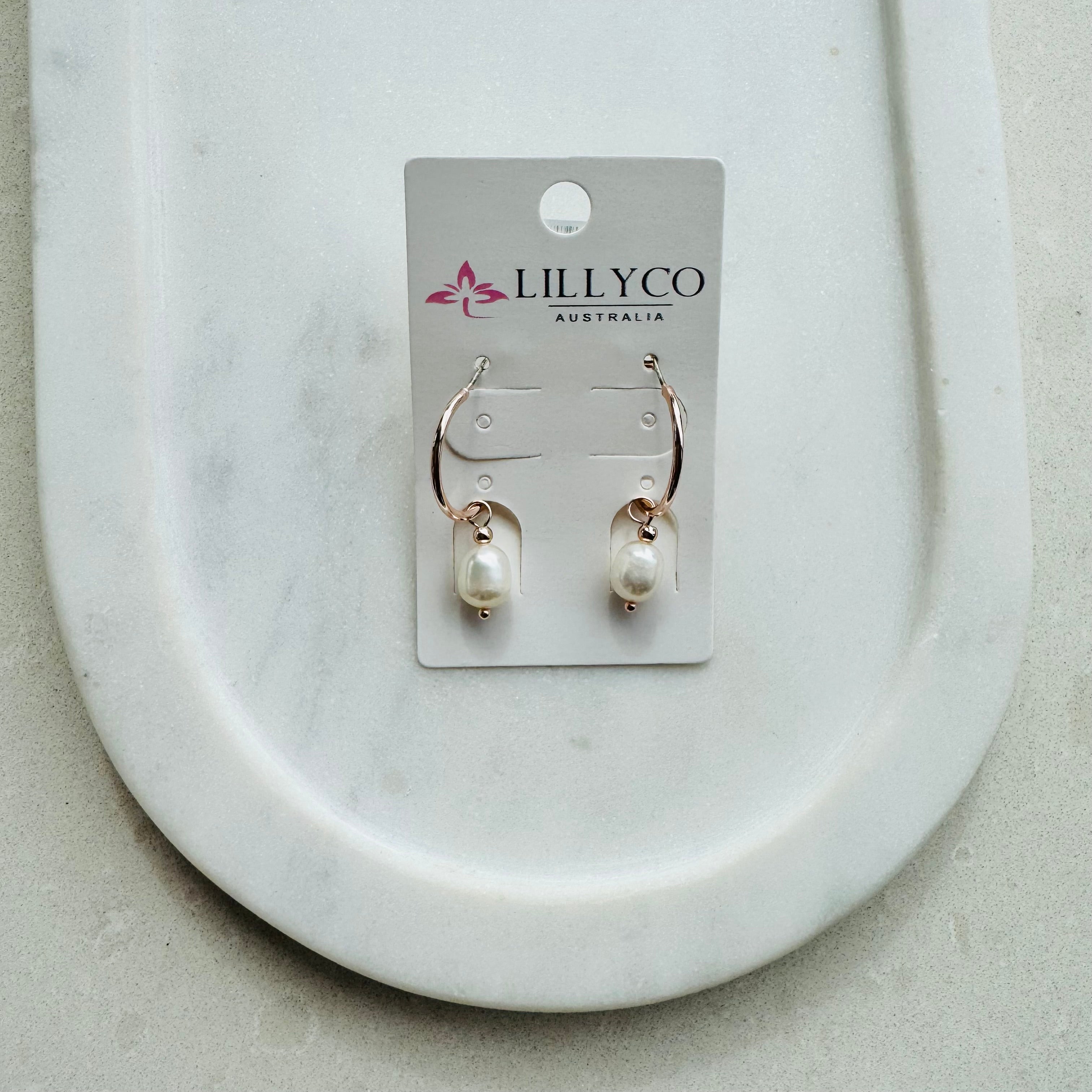 Rose Gold Hoop & Pearl Earrings