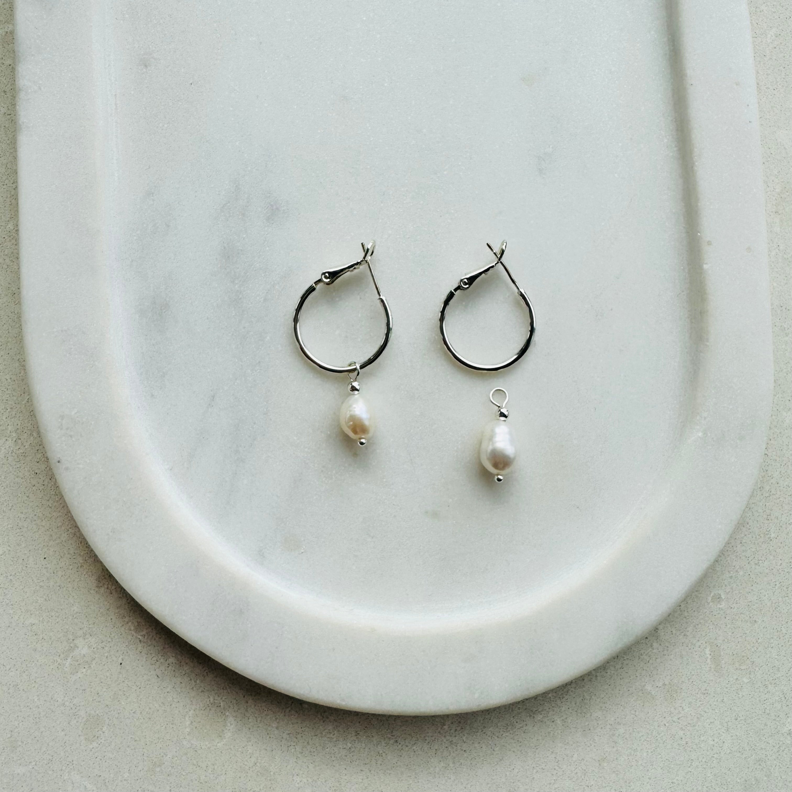 Silver Hoop & Pearl Earrings