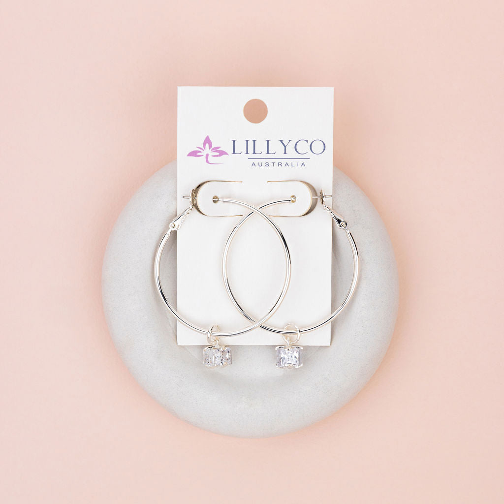 Silver Hoop with Crystal Drop Earrings