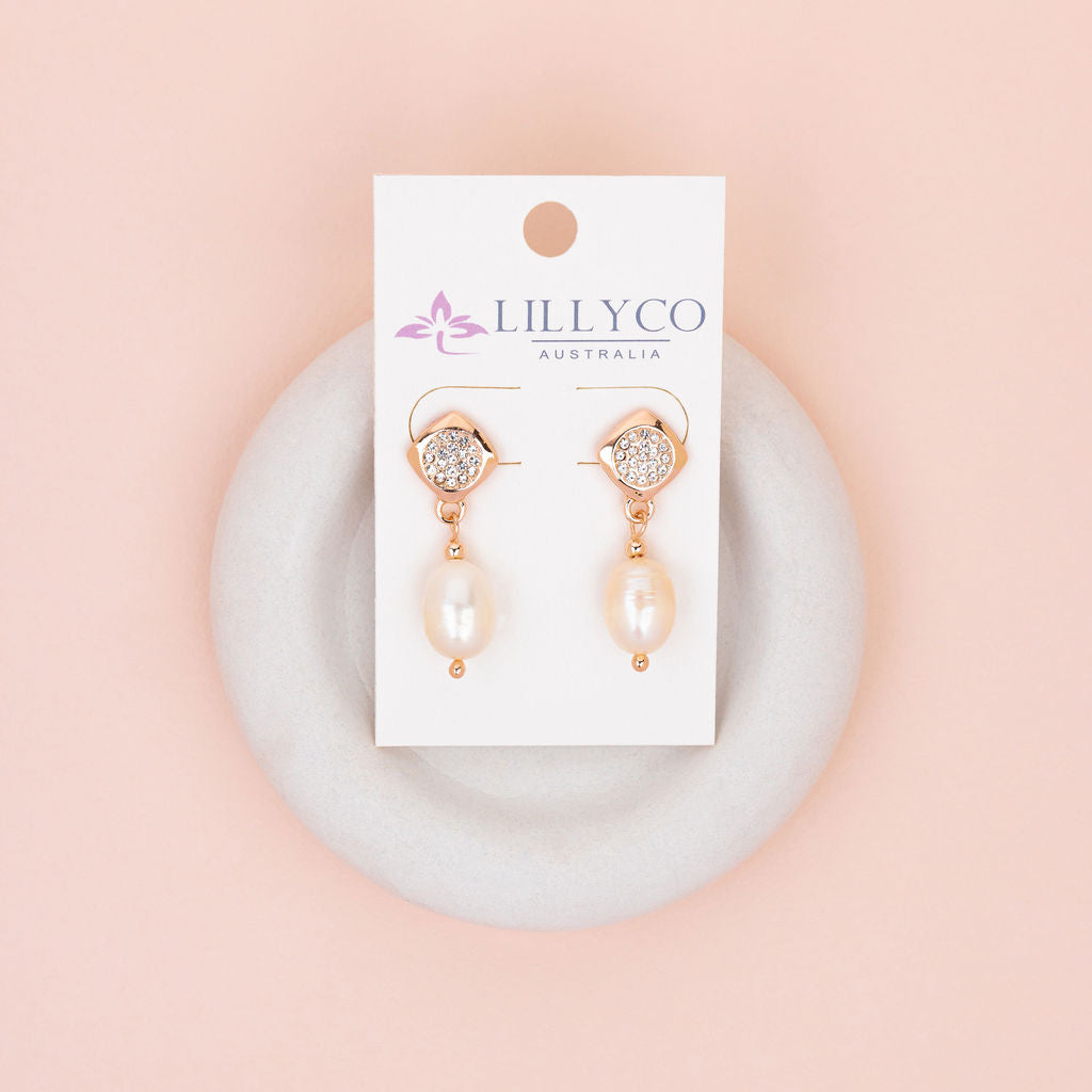Rose Gold Crystal & Pearl Earring