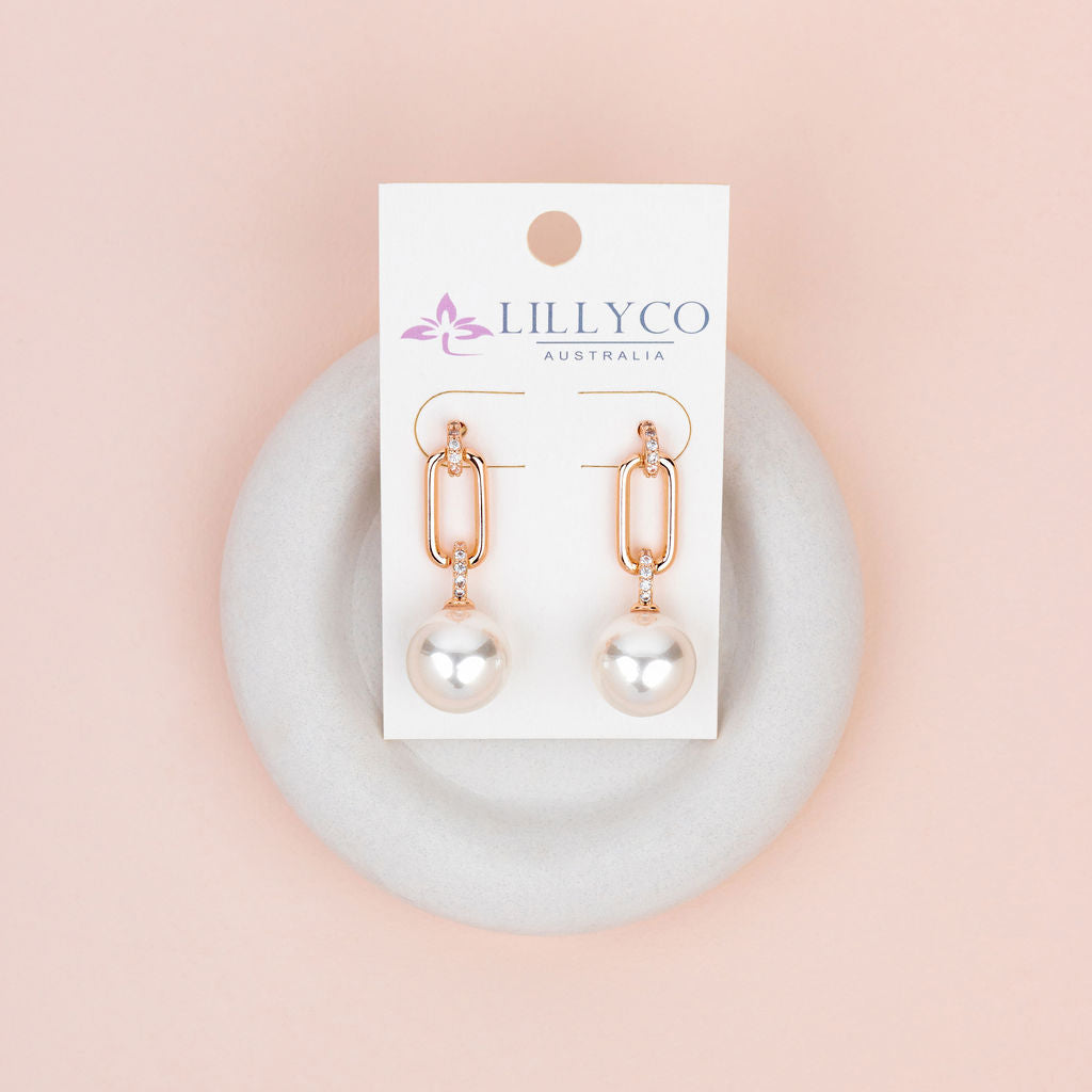 Stunning Rose Gold with Crystal & Pearl Earrings