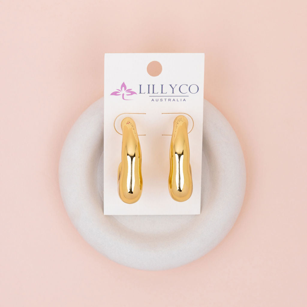 Large Hook Shape Yellow Gold Drop Earrings