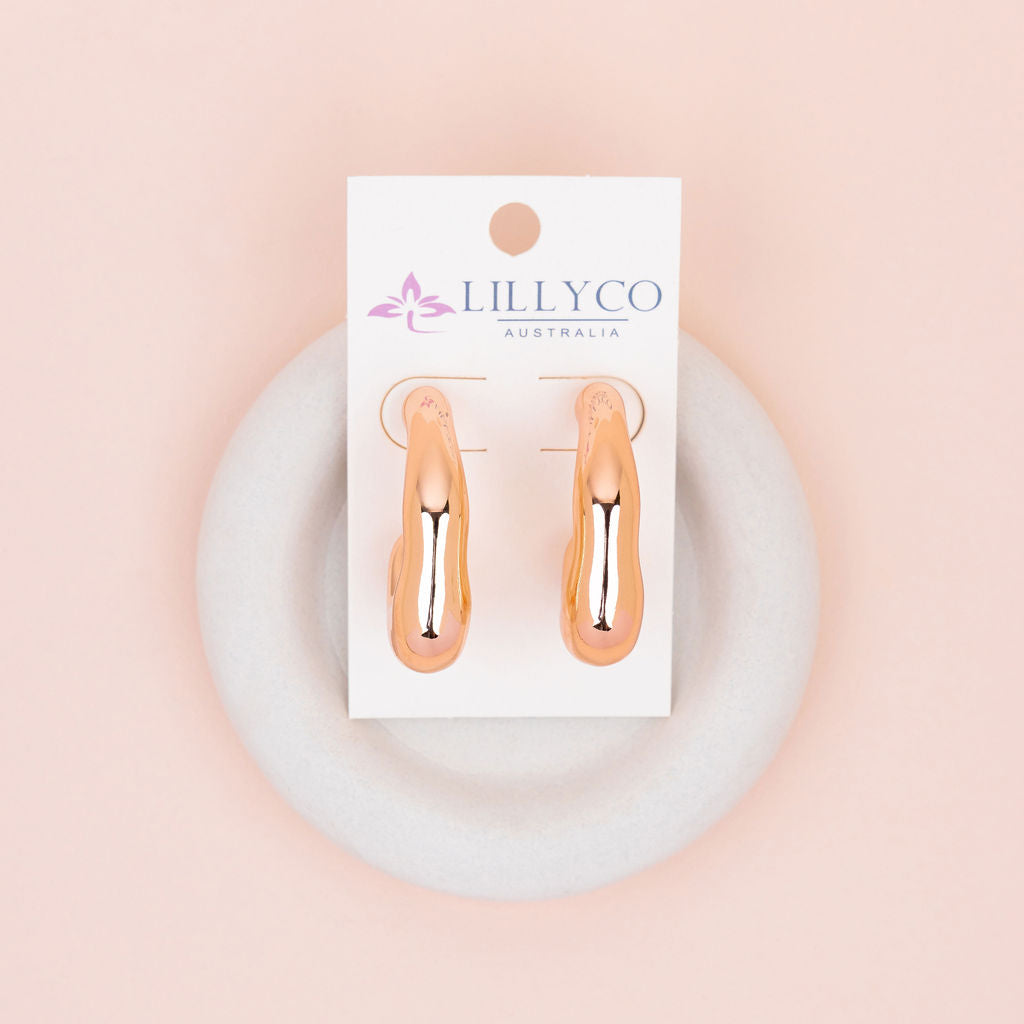 Large Hook Shape Rose Gold Drop Earrings