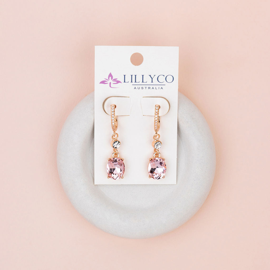 Rose Gold Plating with Clear & Pink Crystal Earrings