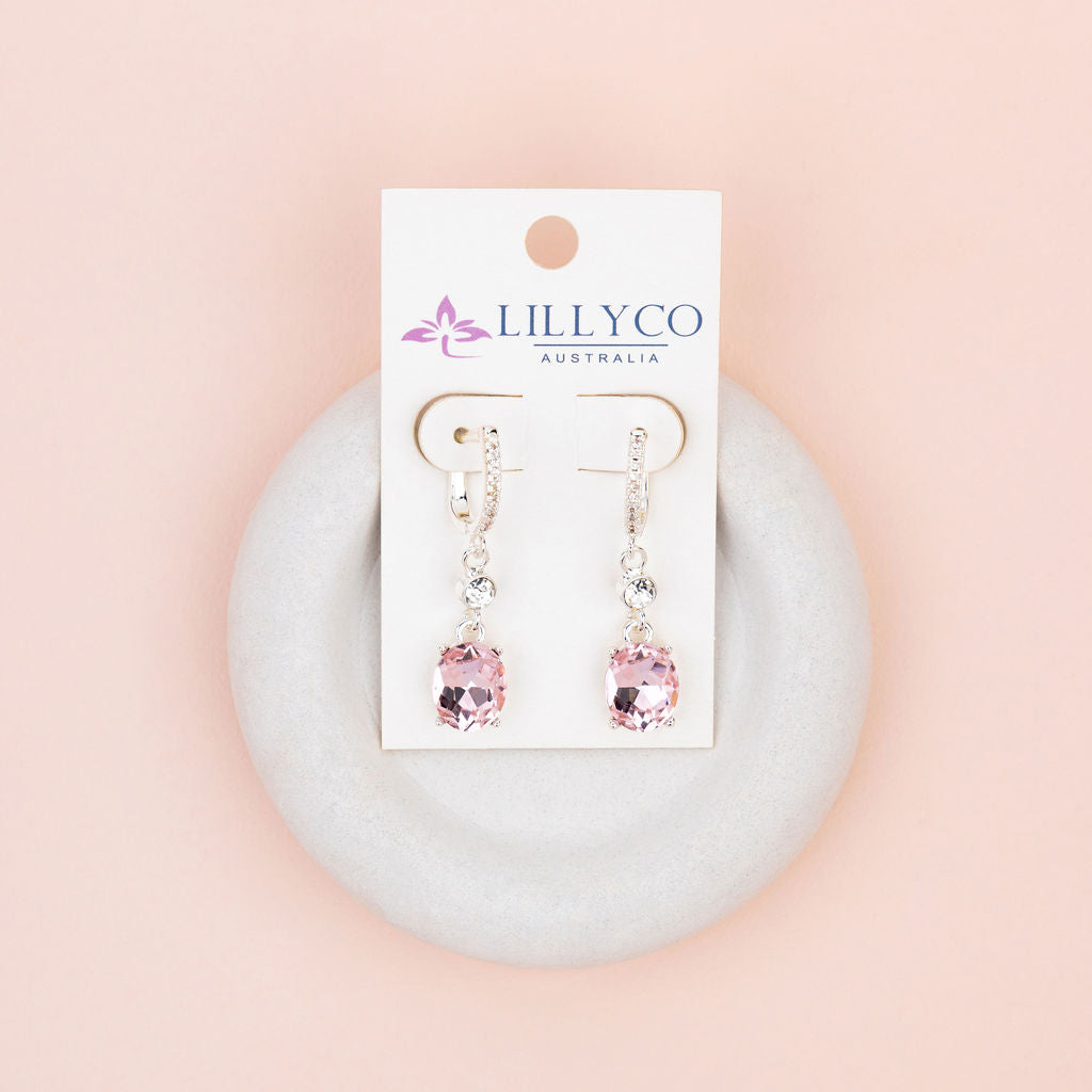 Silver Gold Plating with Clear & Pink Crystal Earrings