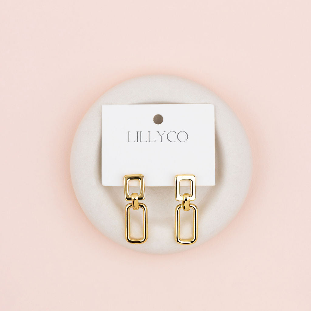Yellow Gold Square & Retangle Earrings