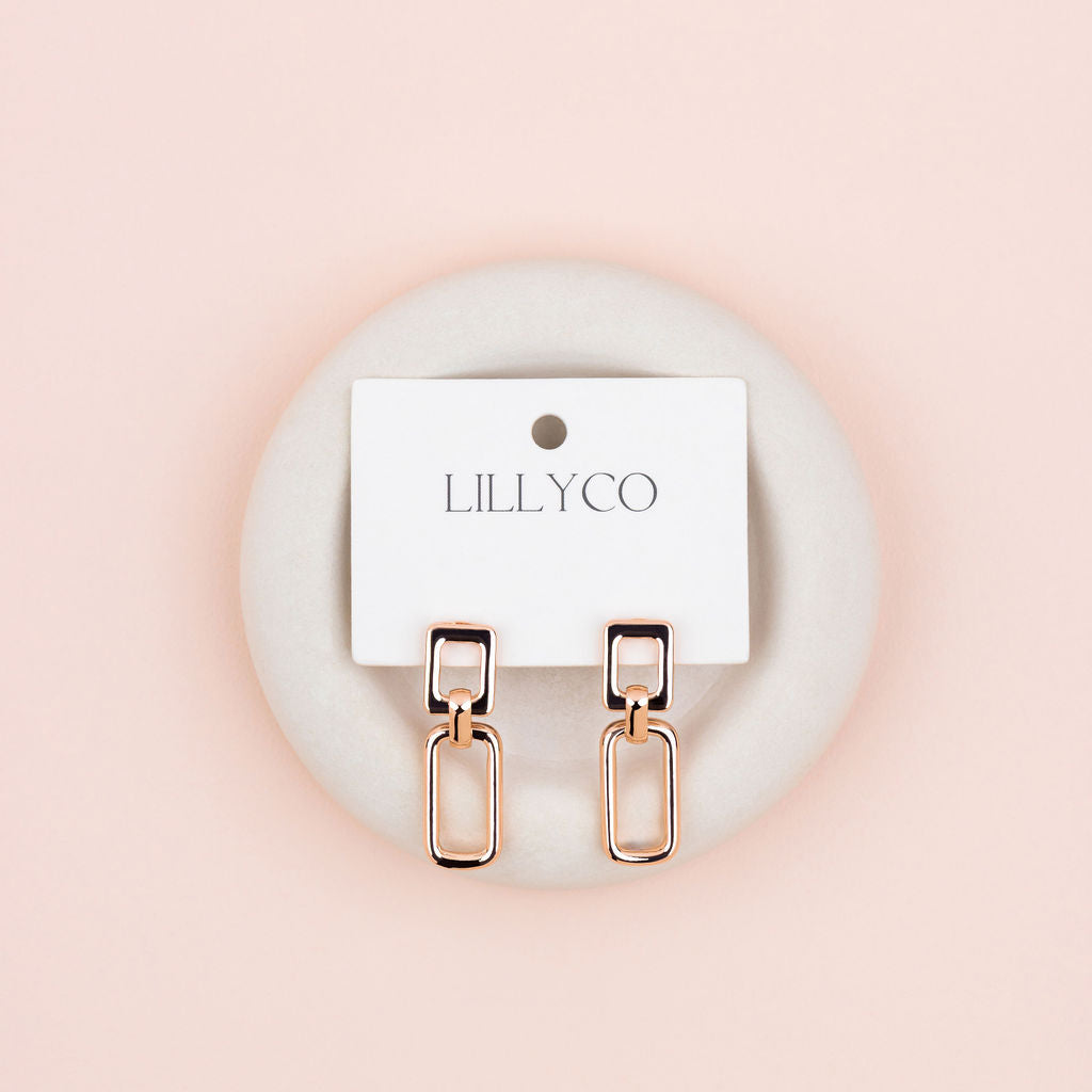 Rose Gold Square & Retangle Earrings
