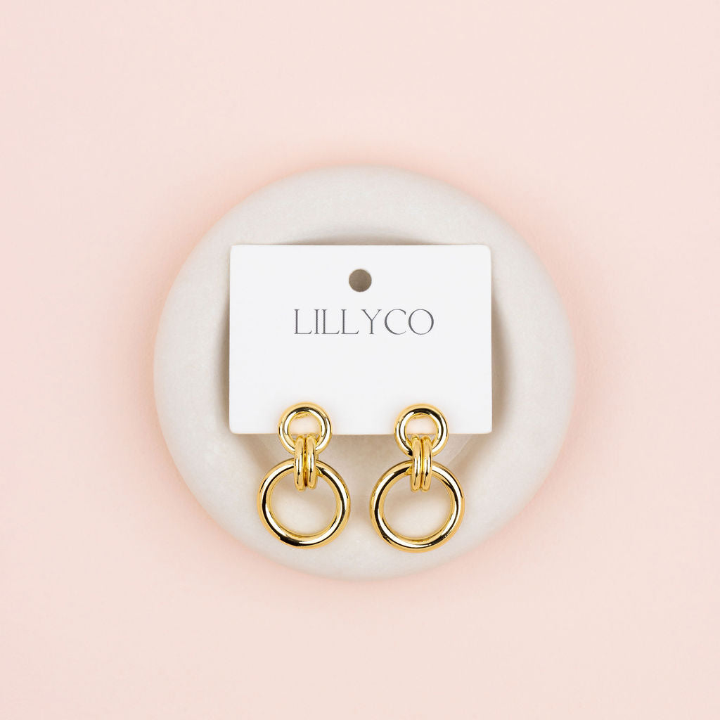 Yellow Gold Double Ring Earrings
