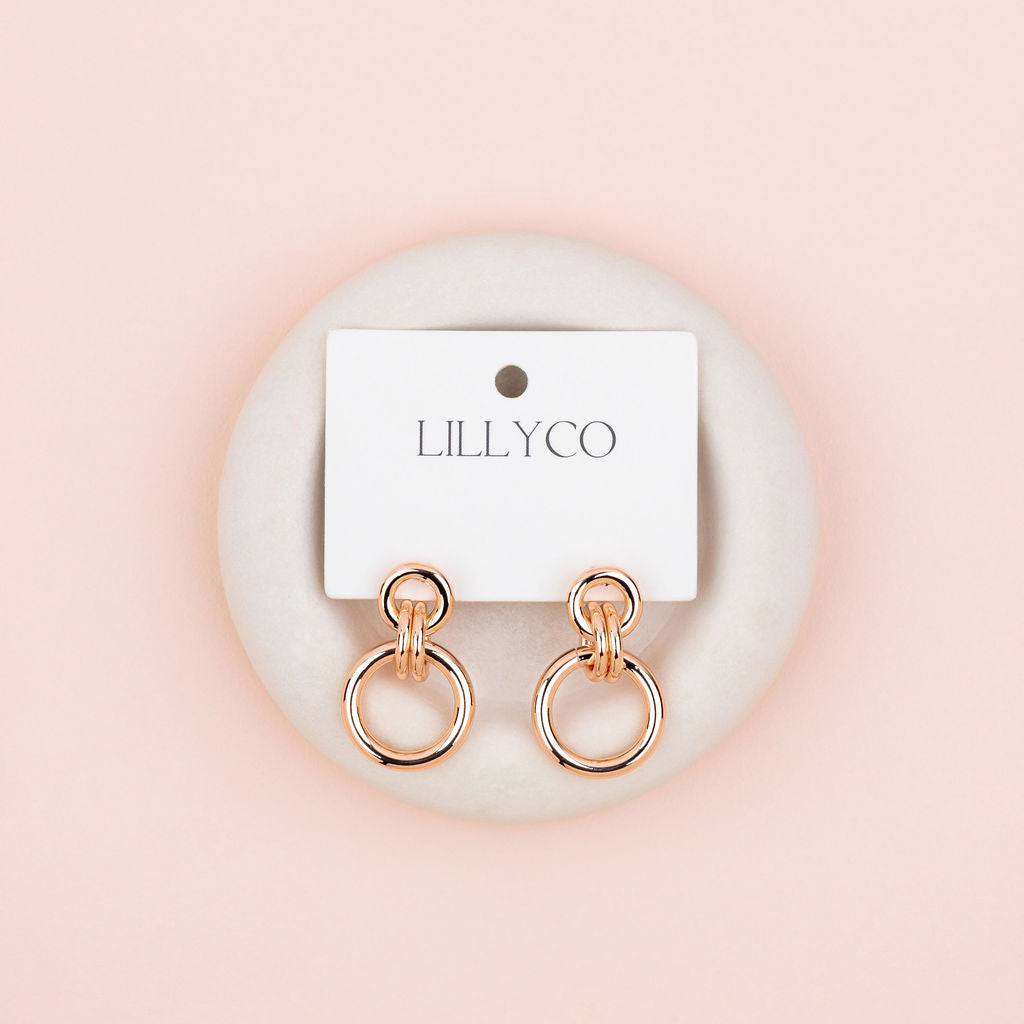 Rose Gold Double Ring Earrings