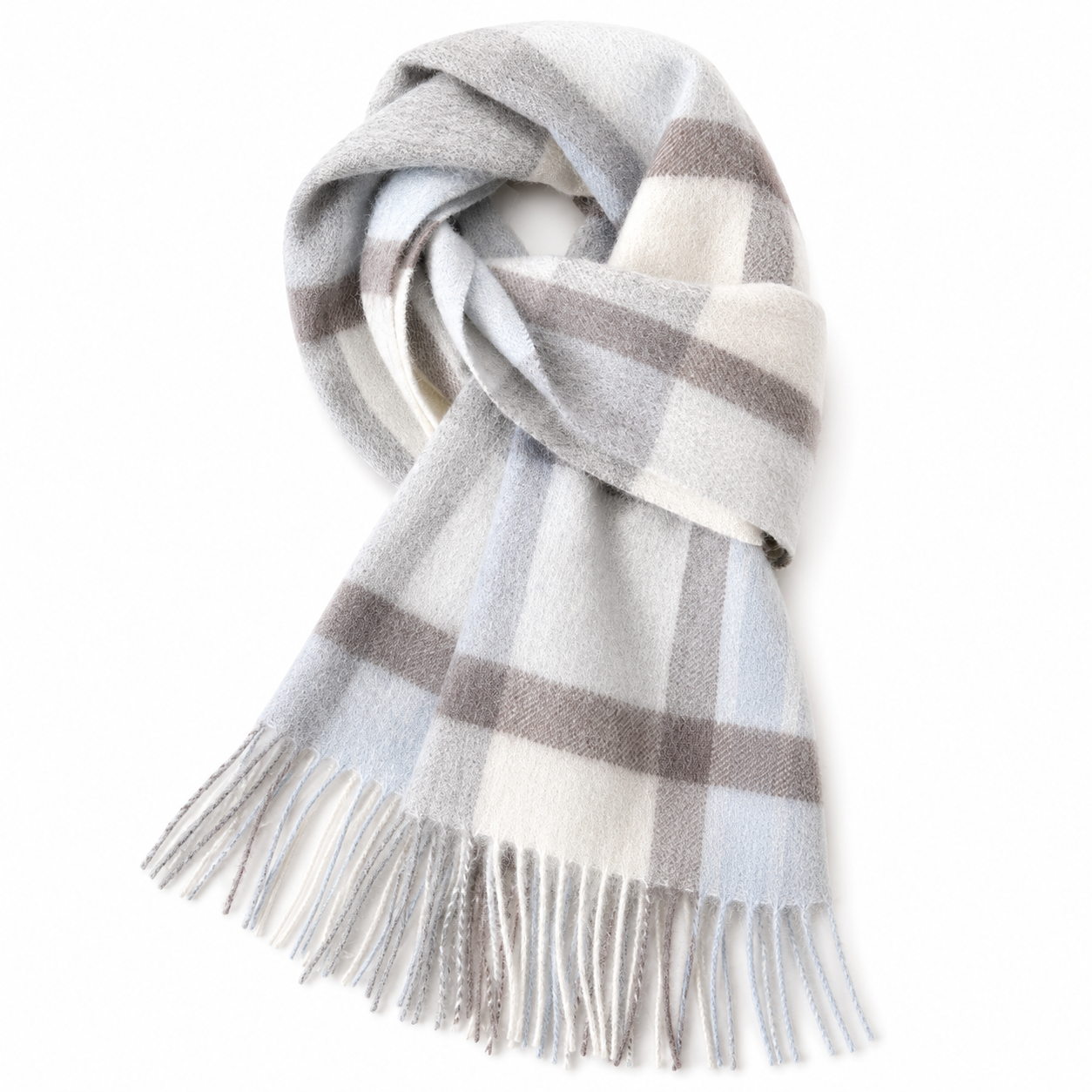 Ladies Winter Wool | Blue, White & Blue Check Scarf