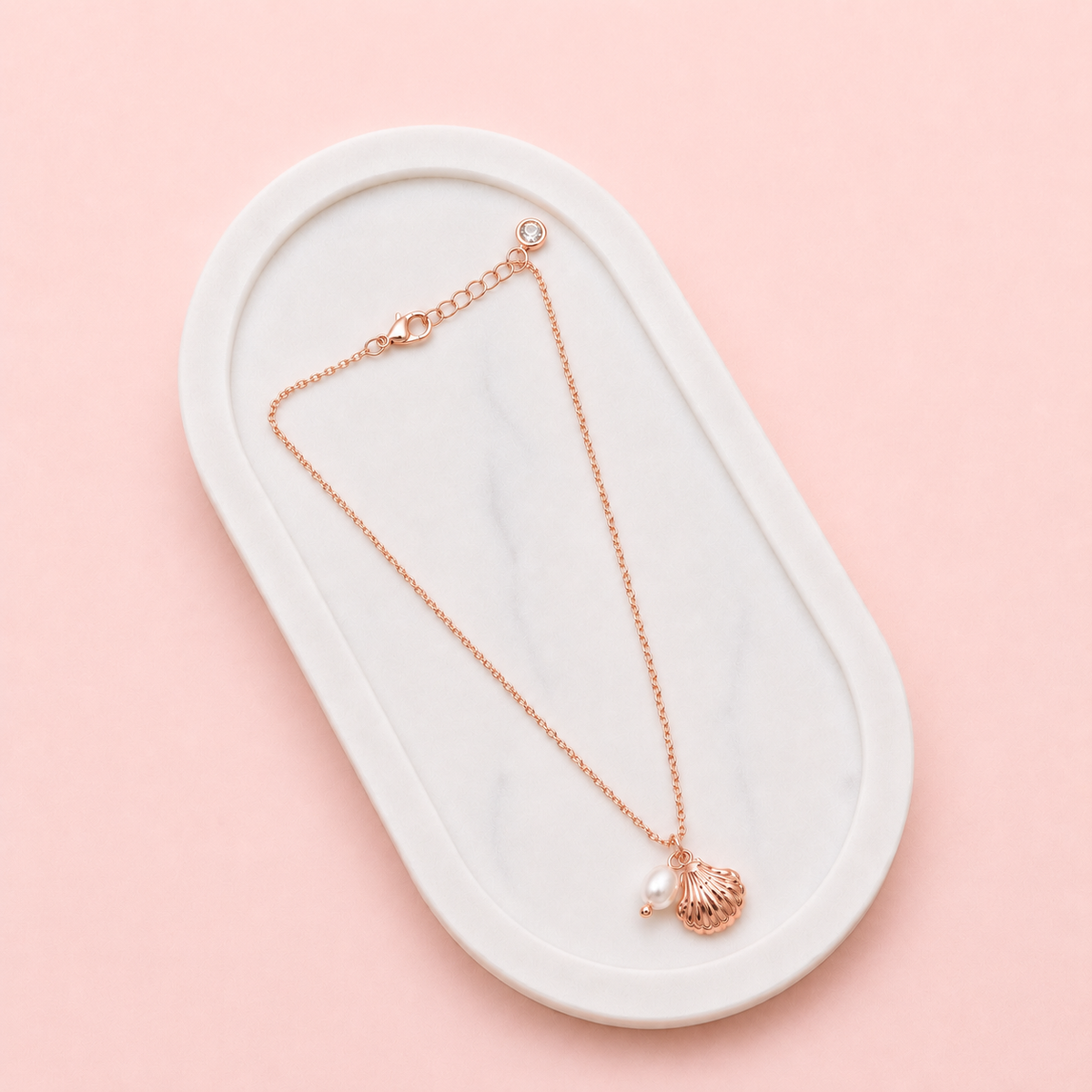 SHORT | Rose Gold Shell & Pearl Necklace