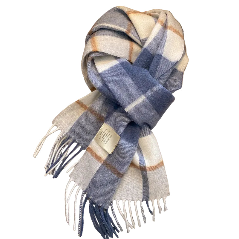 Ladies Winter Wool | Brown & Blues Check Scarf