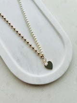 SHORT | Half Pearl & Gold Heart Necklace