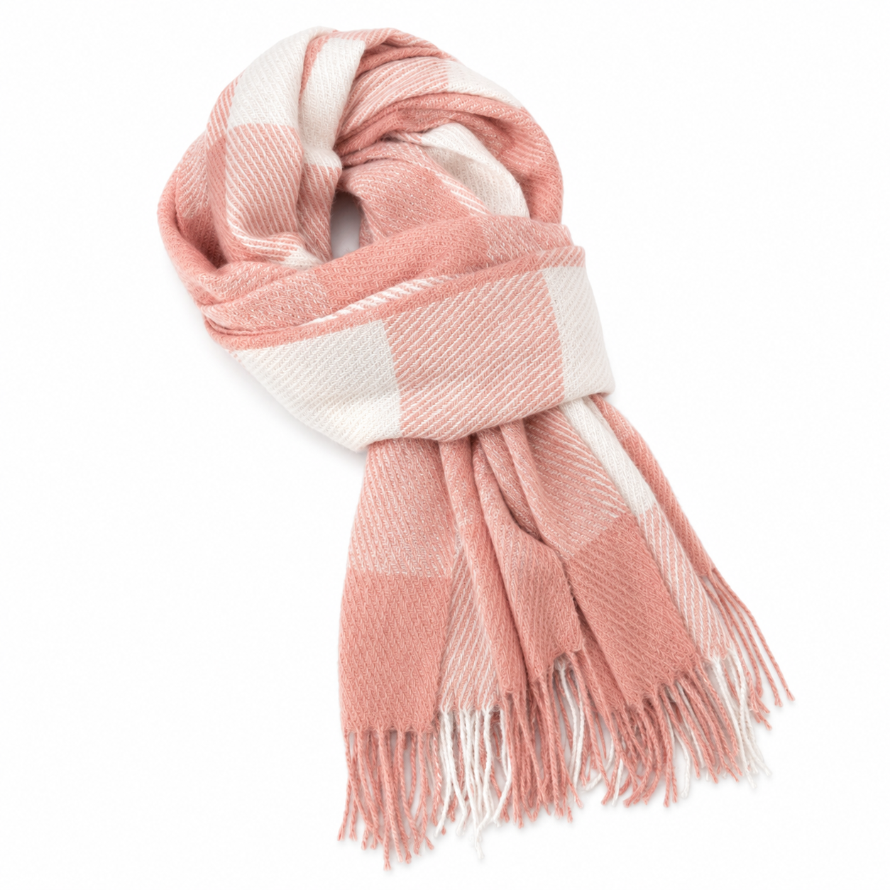 Ladies Winter | Pink & White & Large Check Scarf