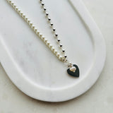 SHORT | Half Pearl & Silver Heart Necklace