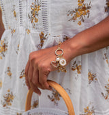 Yellow Gold Heart Pearl Charm Bracelet