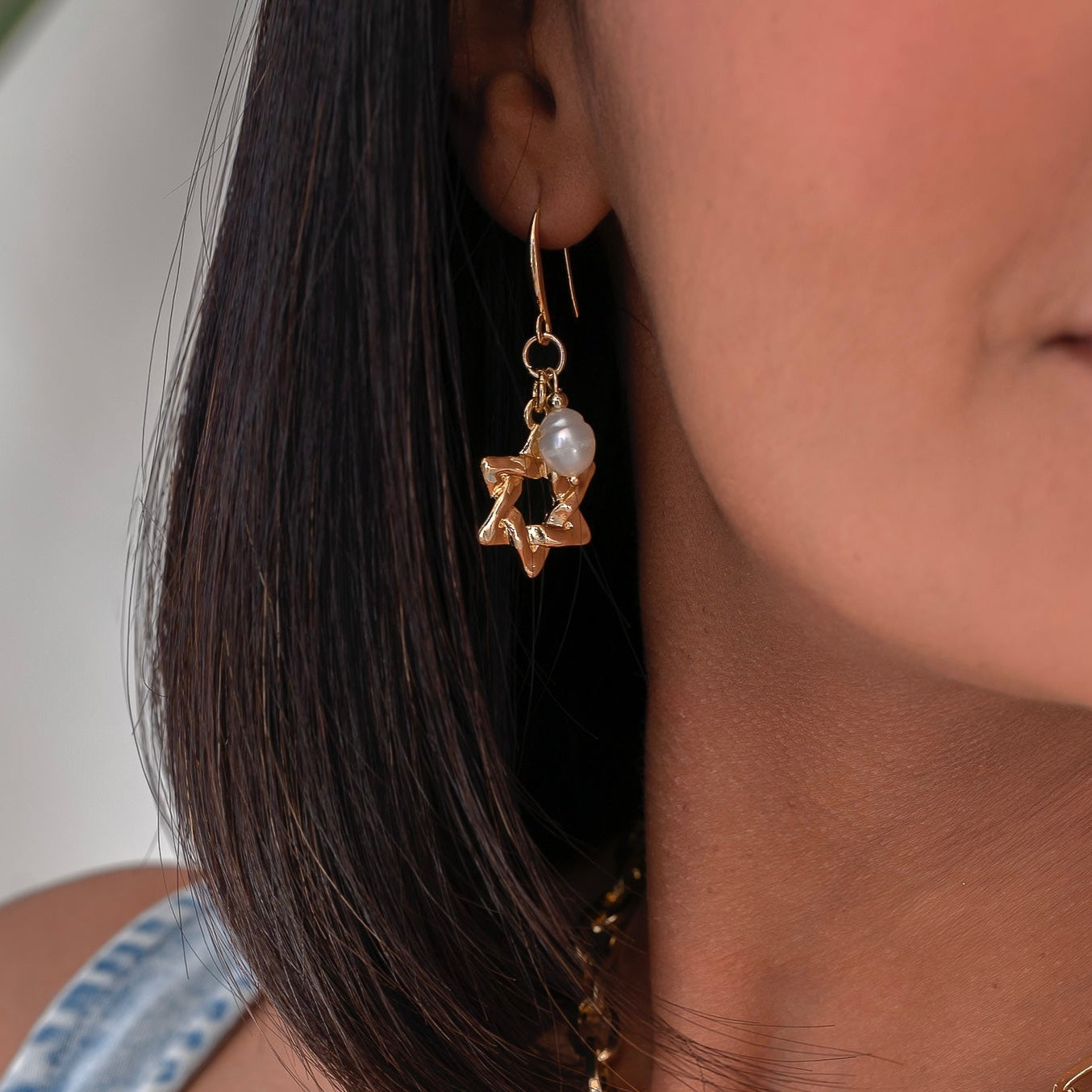 Yellow Gold Star Charm Earring