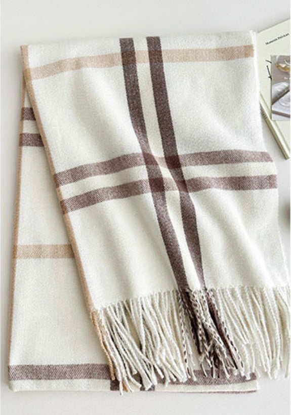 Ladies Winter | White & Brown Stripe Scarf