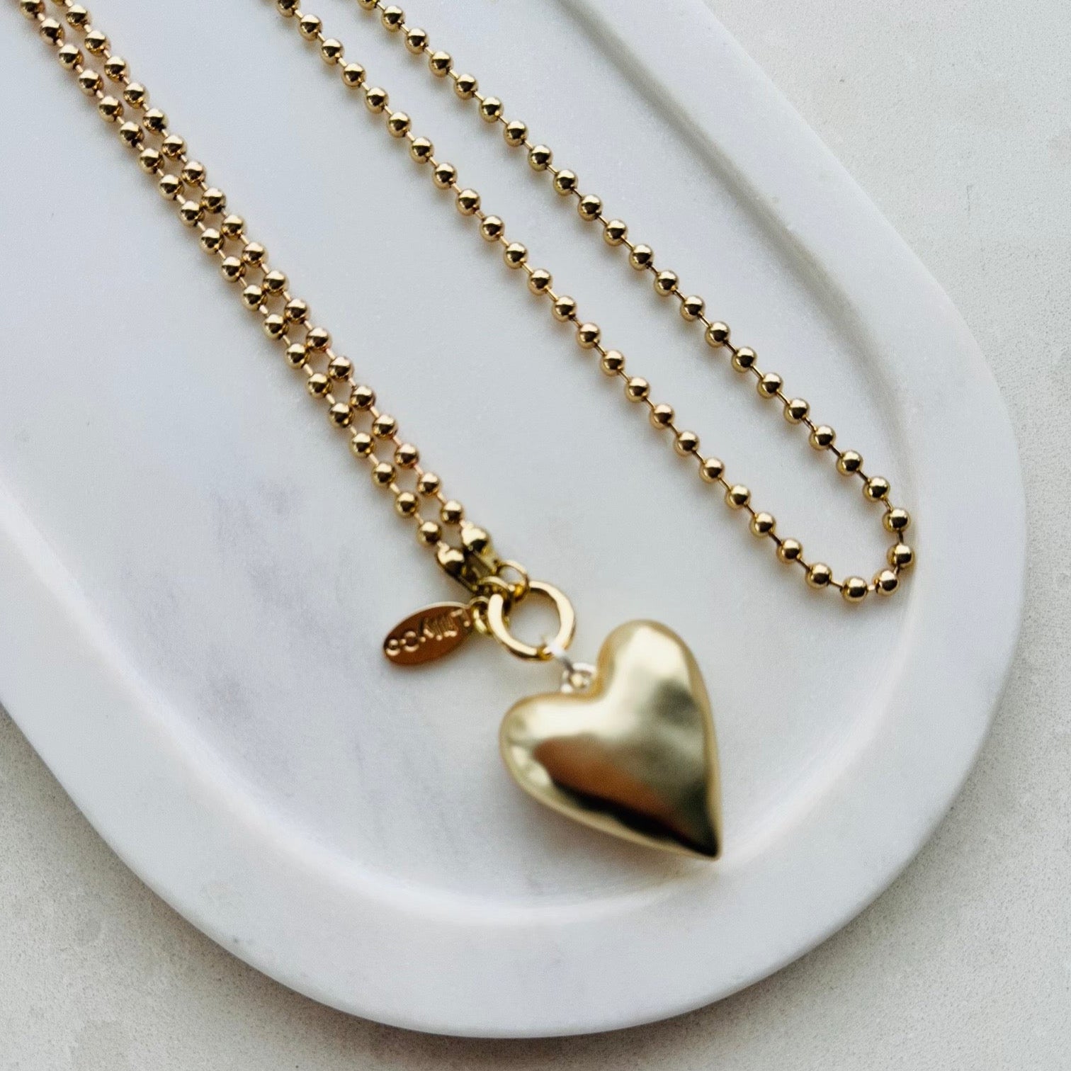 Matt Solid Gold Heart Long Necklace