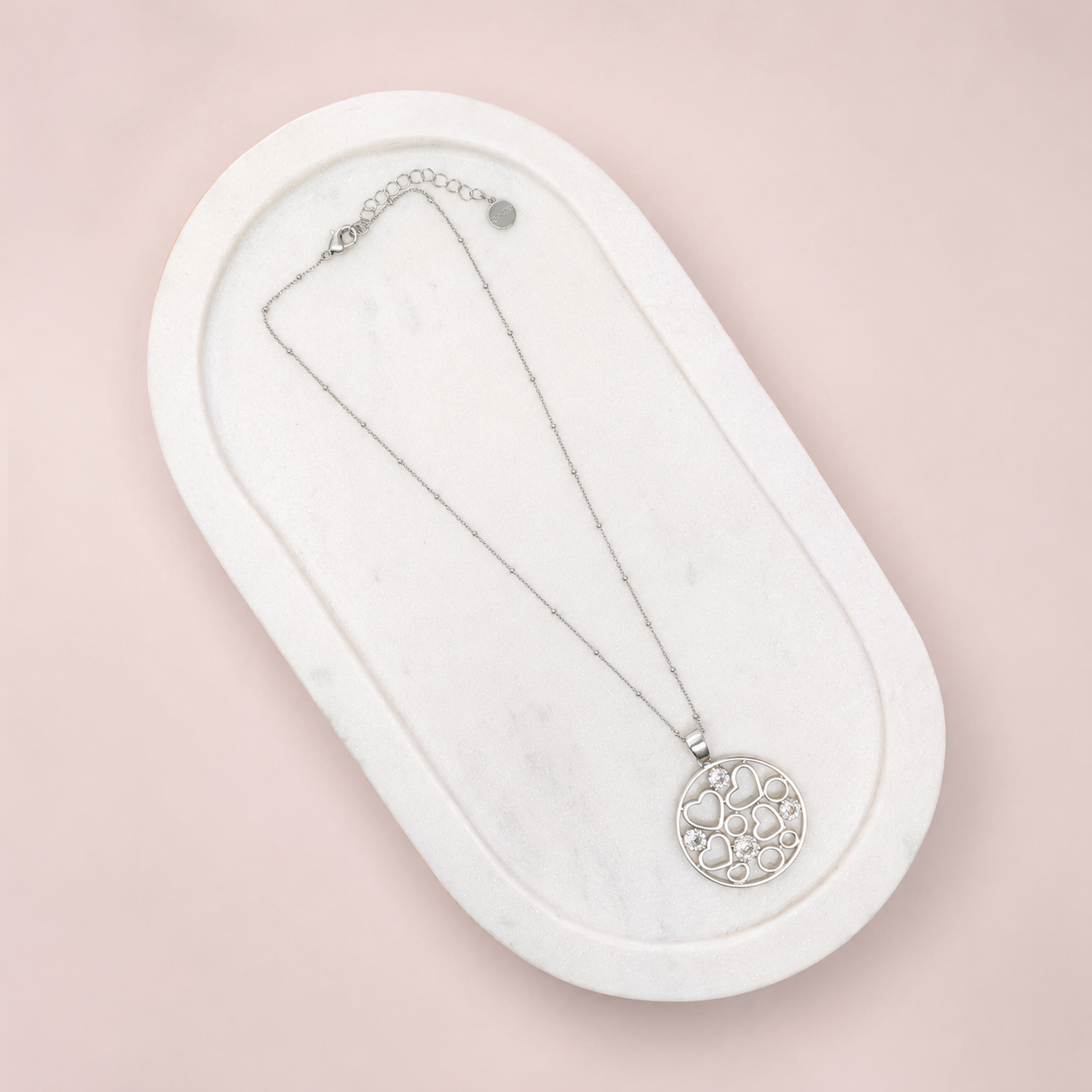 SHORT | Silver Circle of Hearts Pendant Necklace