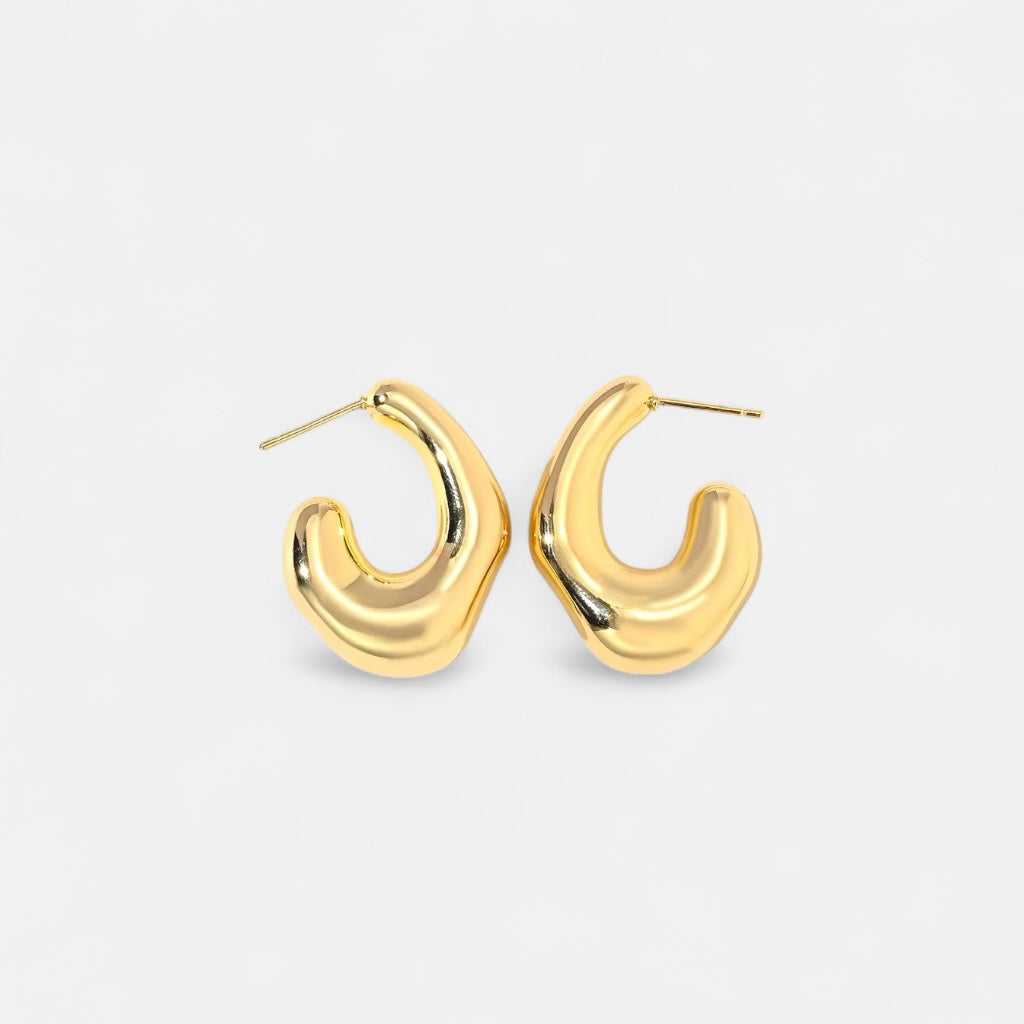 Large Hook Shape Yellow Gold Drop Earrings