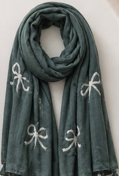 Ladies | Green with White Bow Scarf