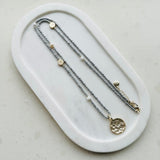 Light Gold Disc Pendant on Silver Beads Necklace
