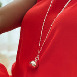 White Bead w Silver Chain Ball Necklace