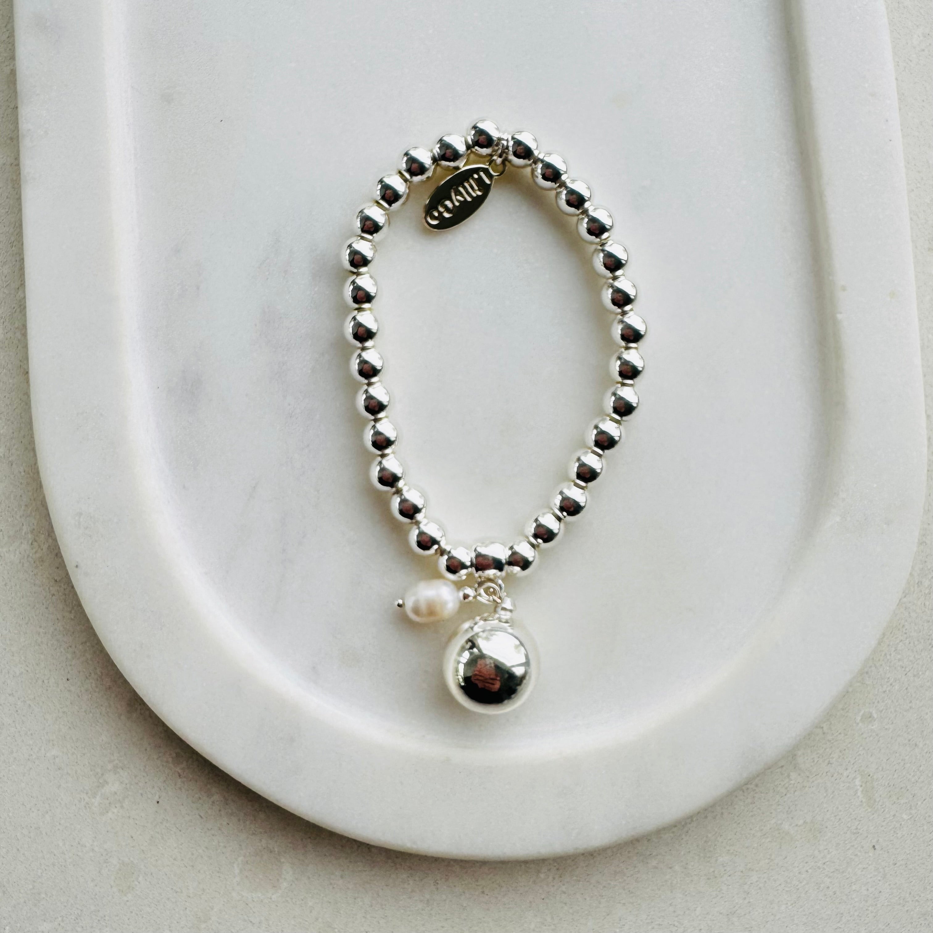 Silver with Metal Ball & Pearl Bracelet