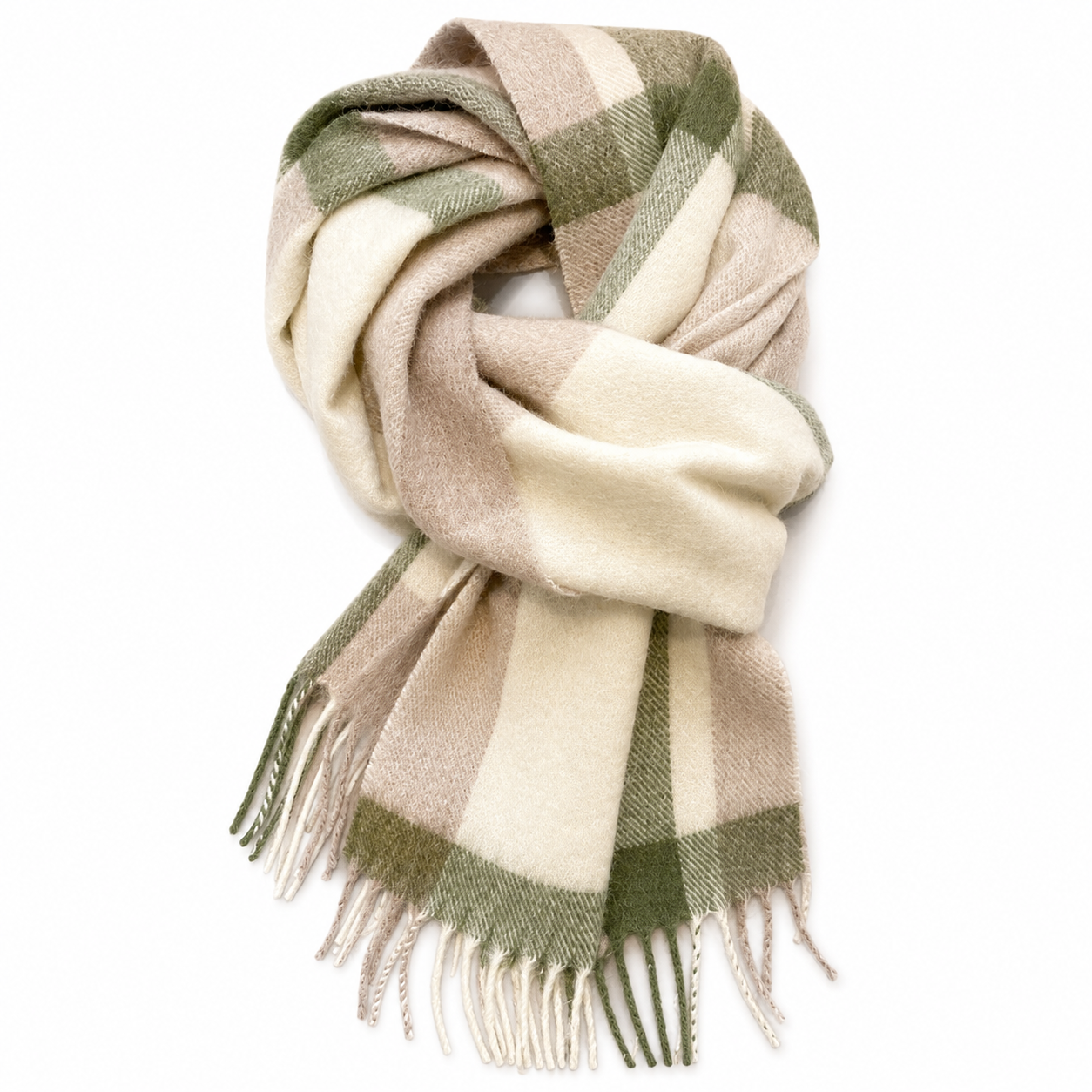 Ladies Winter Wool | Green & Beige Check Scarf
