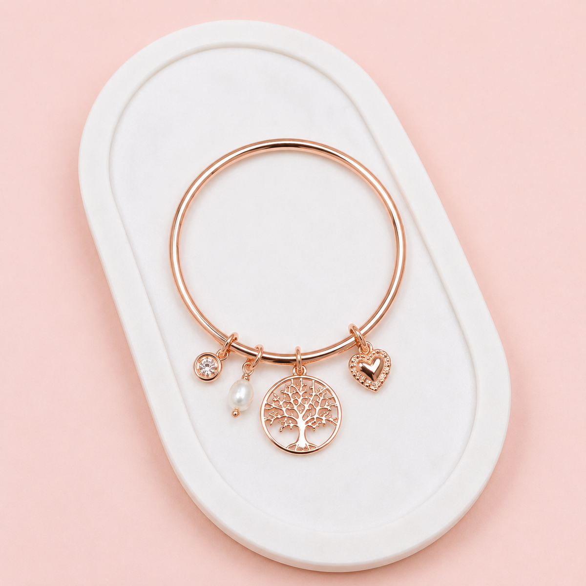 Rose Gold Tree & Pearl Pendant Bangle
