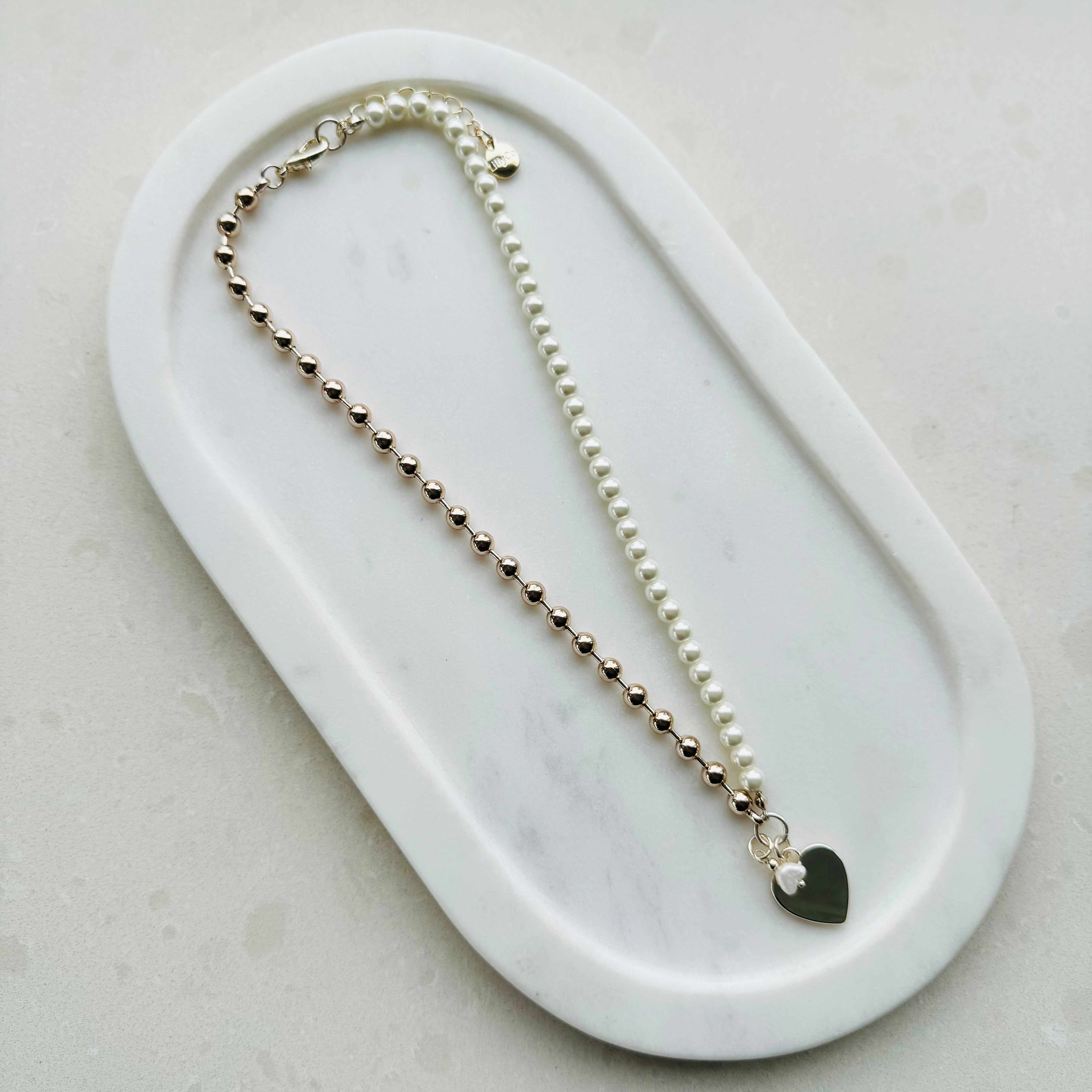 SHORT | Half Pearl & Gold Heart Necklace