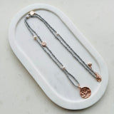 Rose Gold Disc Pendant on Silver Beads Necklace