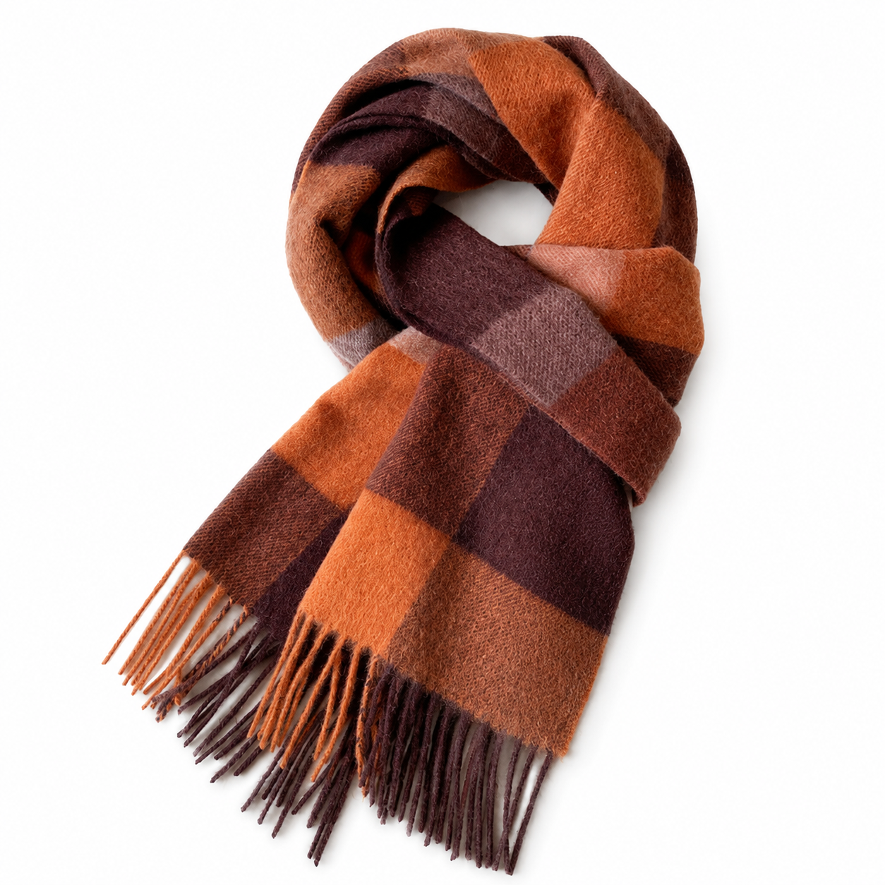 Ladies Winter Wool | Brown & Orange Check Scarf