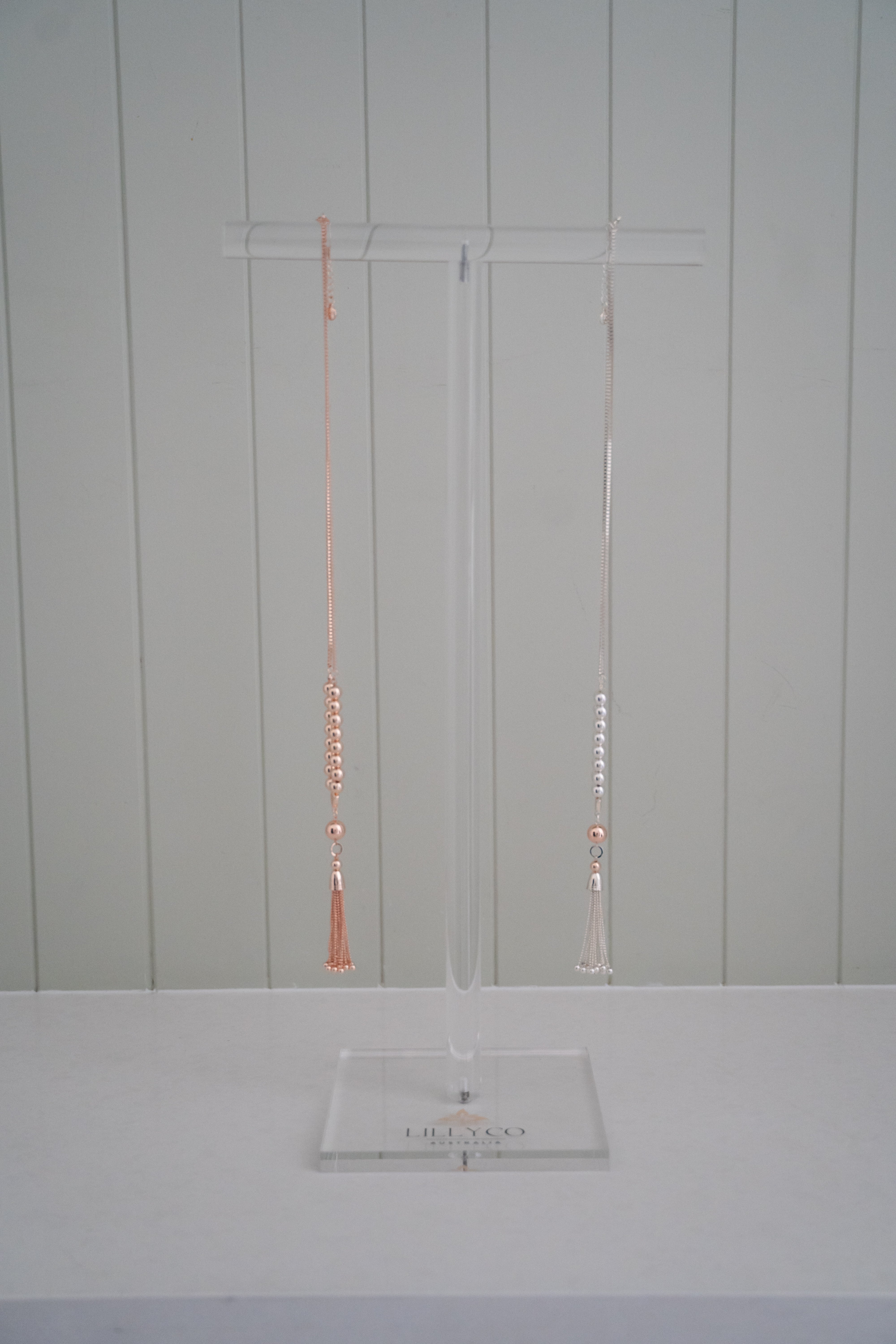 Long Necklace Stand | Clear Logo Acrylic| Lillyco AUSTRALIA